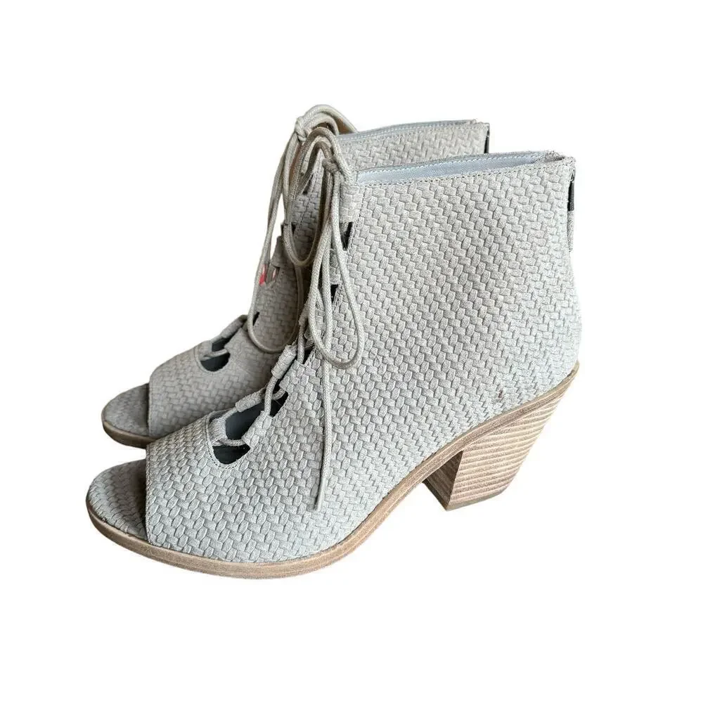 Eileen Fisher Open Toe Lace Up Booties - Slew Suede Size 8.5